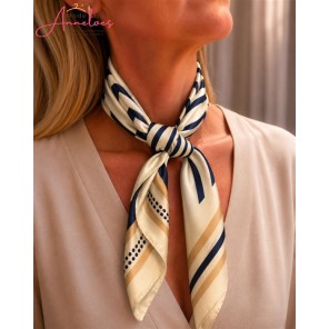 Dames sjaal korte hals sjaaltjes 536 streep blauw beige 